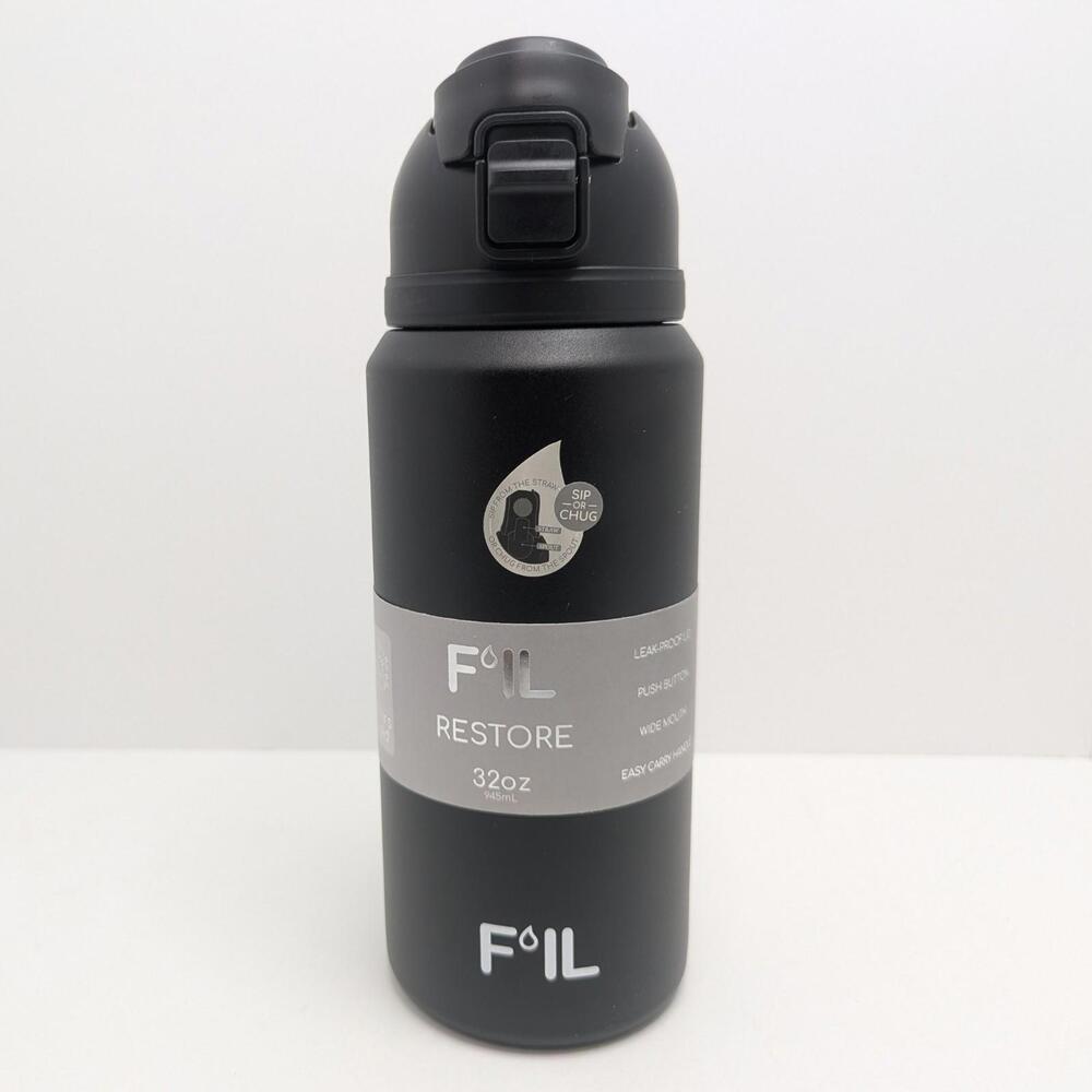 F’IL Restore 32oz Stainless Steel Water Bottle‎ Straw Chug Lid Black Push Lock